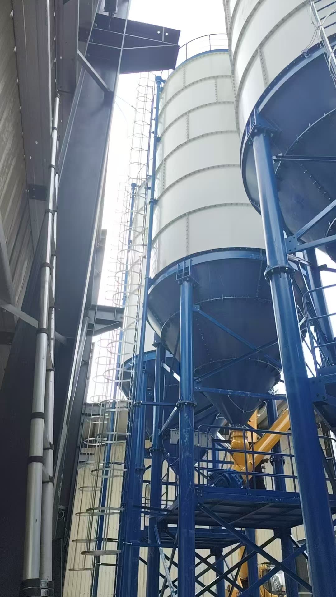 Factory production area with steel components