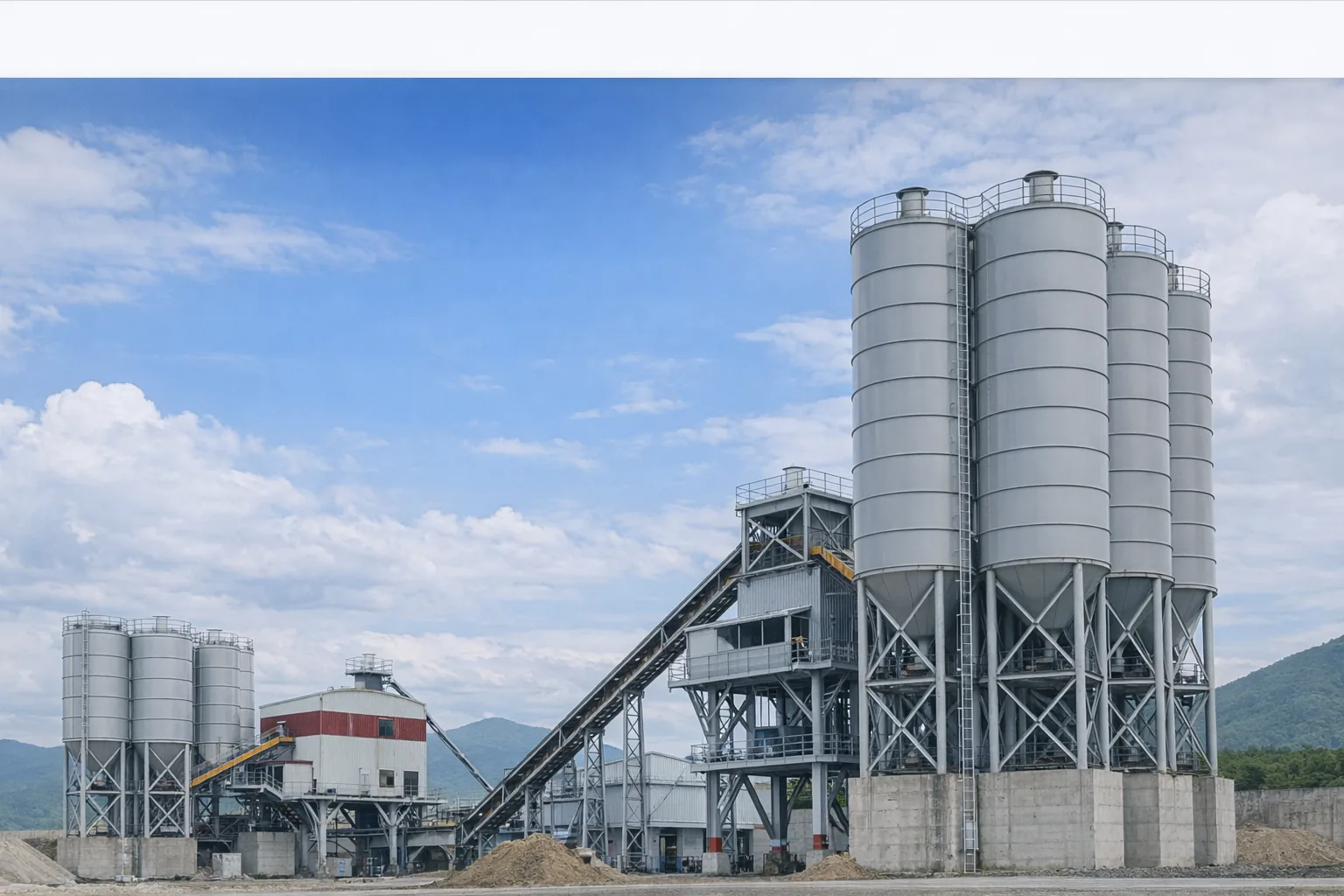 Concrete batching plant and cement silo production site
